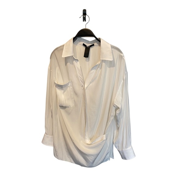 Smythe  White Draped Front faux Wrap Blouse Size Small - Picture 2 of 10
